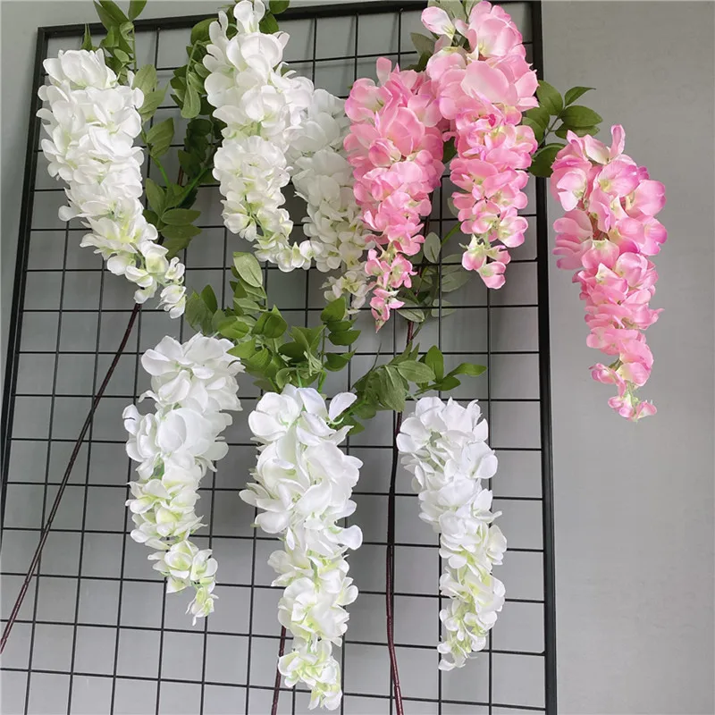 

100CM Artificial Flower Three Forks Wisteria Branch Home Wall Table Decor Beanflowers For Garden Wedding Hanging Craft 50 Pcs