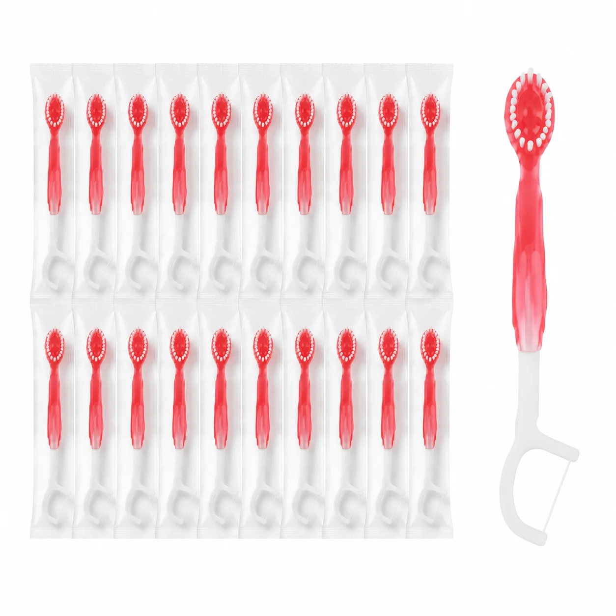 5PCS 2 in 1 Individually Wrapped Travel Toothbrush with Bead Paste & Flosser, Portable Soft Bristle Oral Care