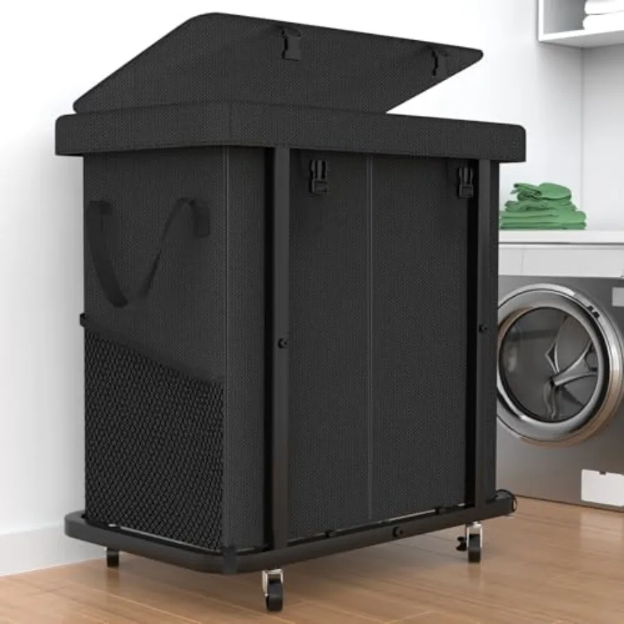 

50 Gal 190L High Grade Large Laundry Basket with Wheels, Rolling Laundry Hamper, Laundry Cart with Metal Frame and Removable Ba