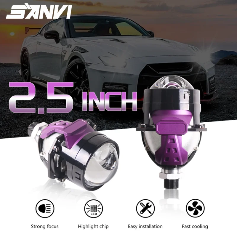 2025 SANVI 2.5 Inch S19 Bi Led Hyperboloid Projector Lens 100W H7 H4 LED H1 9005 9006 Headlight Car LED Lights Auto Accessory