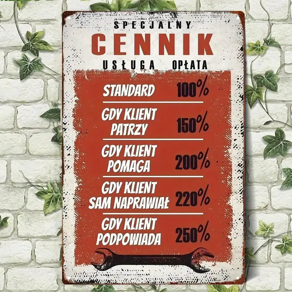 Polish Tin Metal Sign Vintage Wall Art 8x12 Inch Retro Cafe Garage Decor