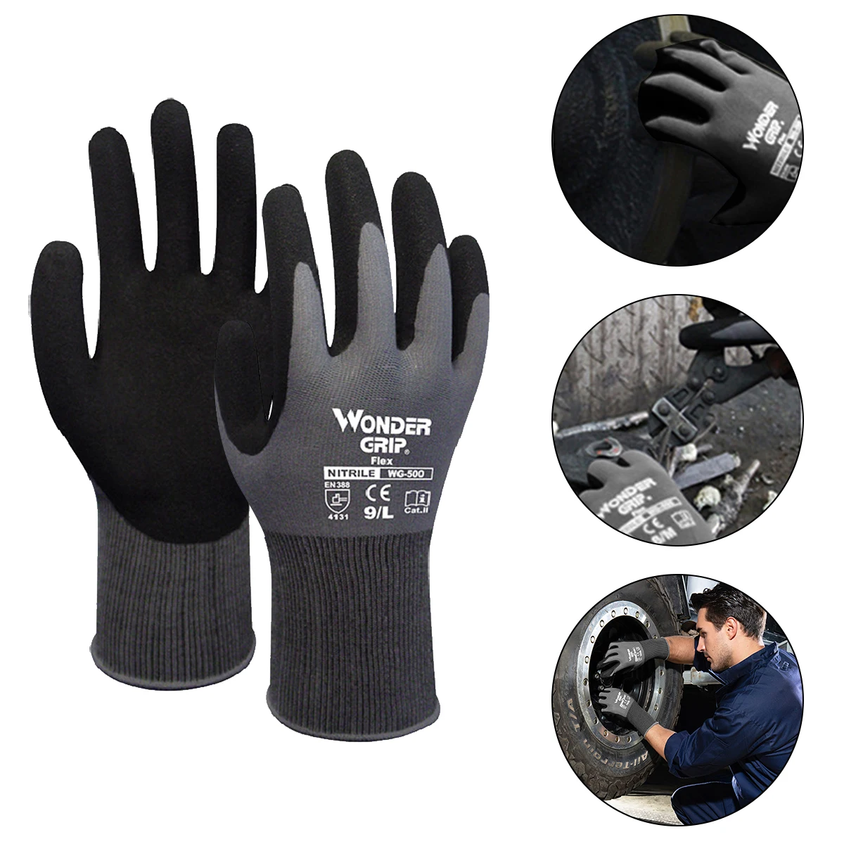 Wonder Grip-guantes de trabajo antideslizantes, de nailon, LICRA y nitrilo, Serie de destreza