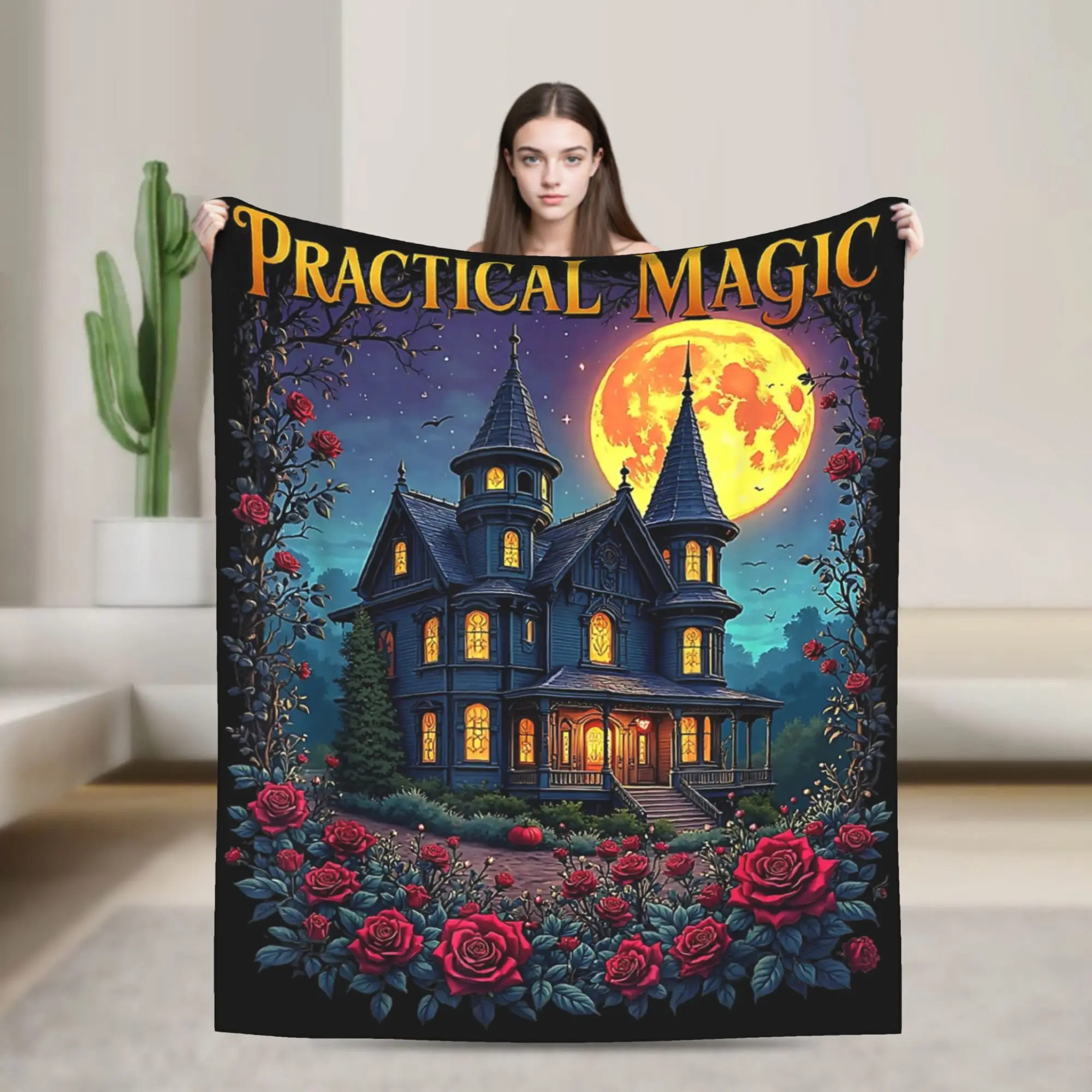 Practical Magic Witchy Halloween Love Vintage Witch Magic Blankets  Flannel Warm Throw Blankets for Bedding Lounge Textile Decor