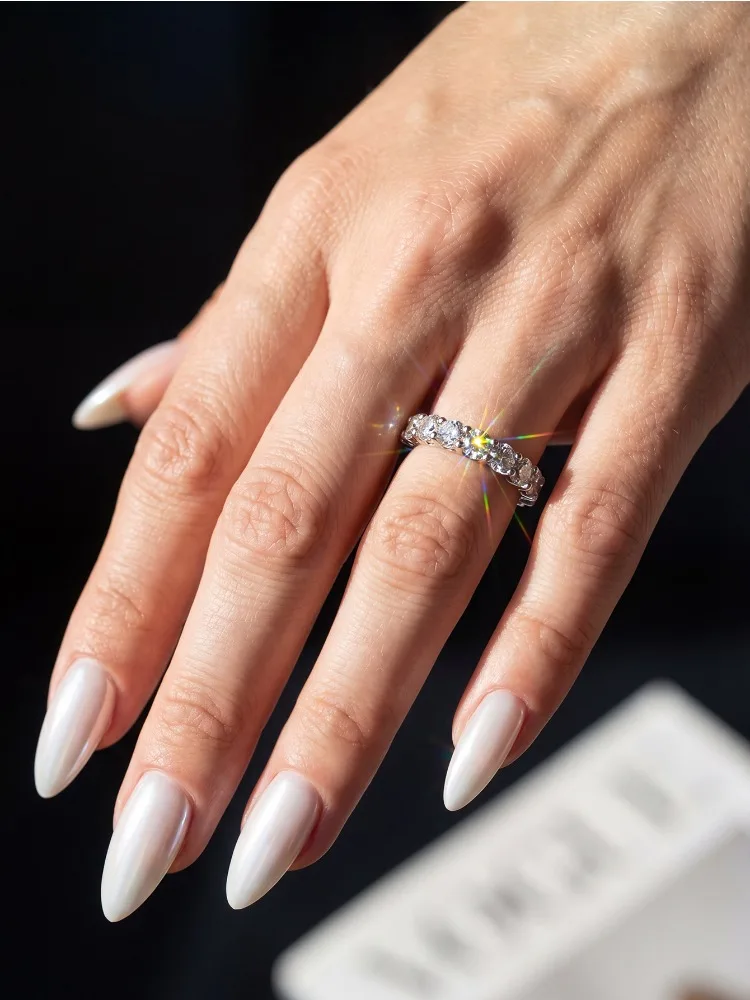 Real 0.1CT White Circular Moissanite Diamond Fashion Simple Ring for Women's Daily Wear 925 Sterling Silver Fine Jewelry
