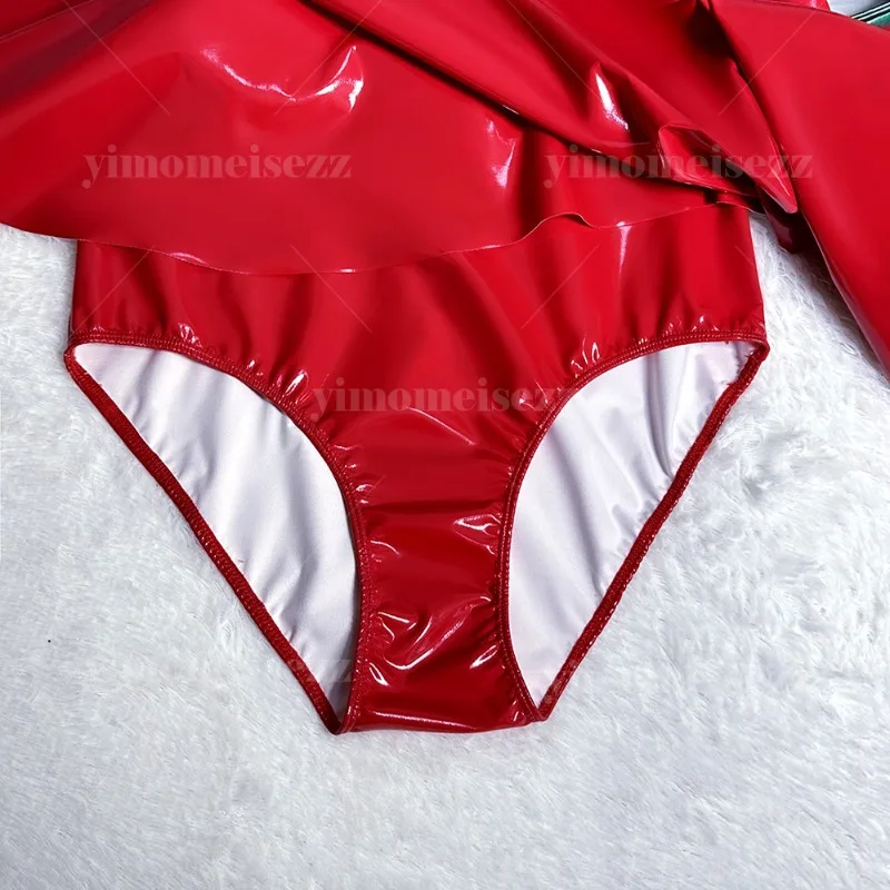 Aangepaste jumpsuit Latin prestatie-outfit Gespiegelde vierzijdige elastische latex + gekleurde verf Hoge hals jurk met lange mouwen 53