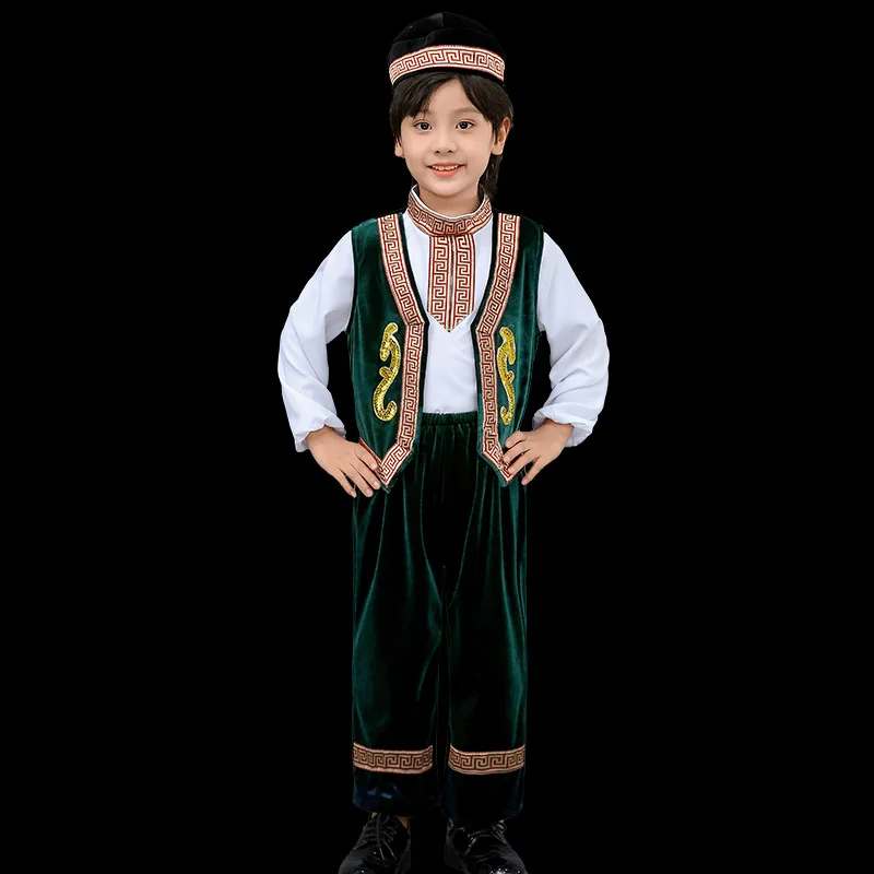 Ropa étnica tradicional, trajes de baile de minorancias étnicas de Xinjiang, traje de actuación en escenario para niños, vestido de fiesta y Festival