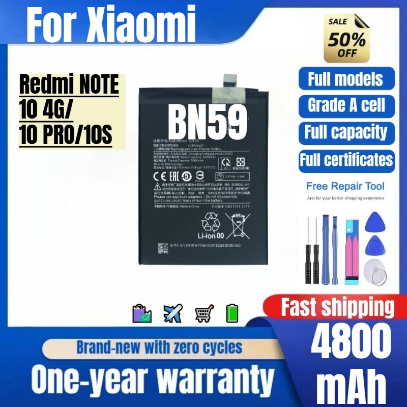 BN59 for Xiaomi Redmi NOTE 10 4G/10 PRO/10S Phone Battery High Quality High Capacity Replacement Bateria Grade A Cell with Tools