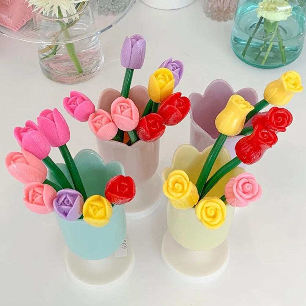 

5pcs Plastic Ballpoint Floral Ink For Office School Flower Shaped Writing Stationery Party Favors Sign Neutral Pens Adorable