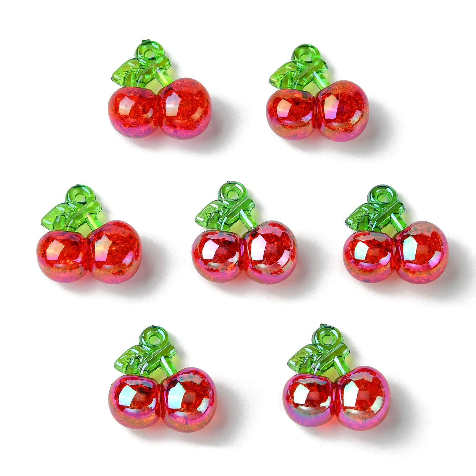 20 Pcs Transparent Resin Crackle Cherry Charms Red Fruit Big Pendant Cute Charms Accessories for Jewelry Making DIY Crafting