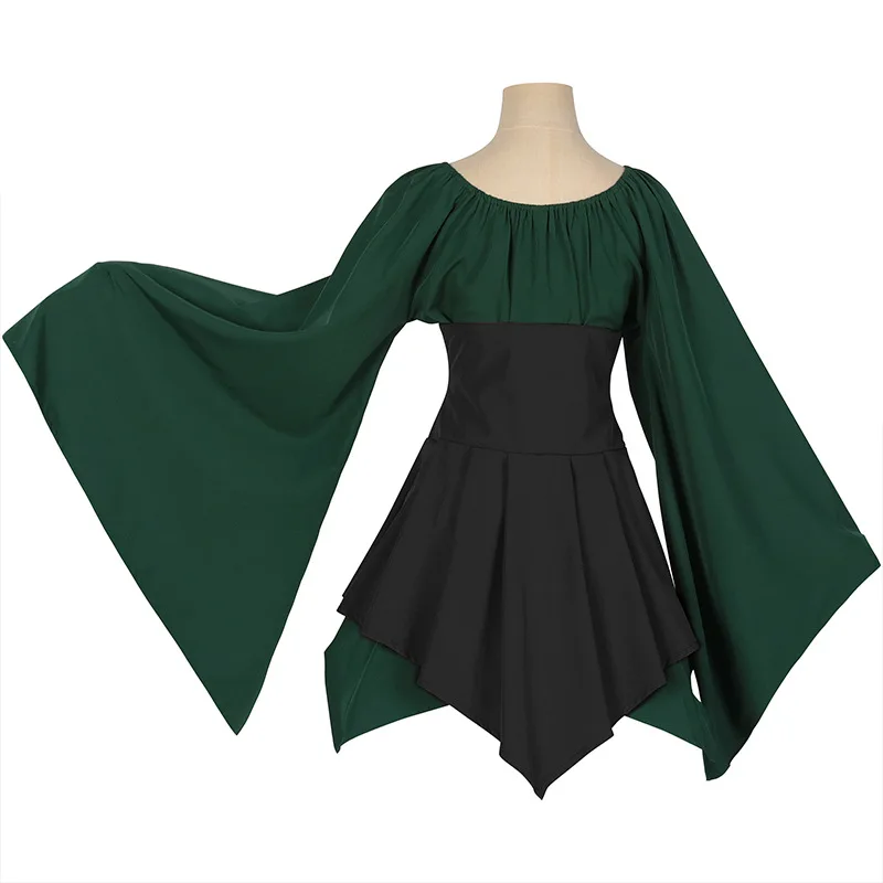 Renaissance Retro Kleid für Frau Kostüm irische Schnür weste Trompeten ärmel Cosplay Karneval Halloween Party Kostüm