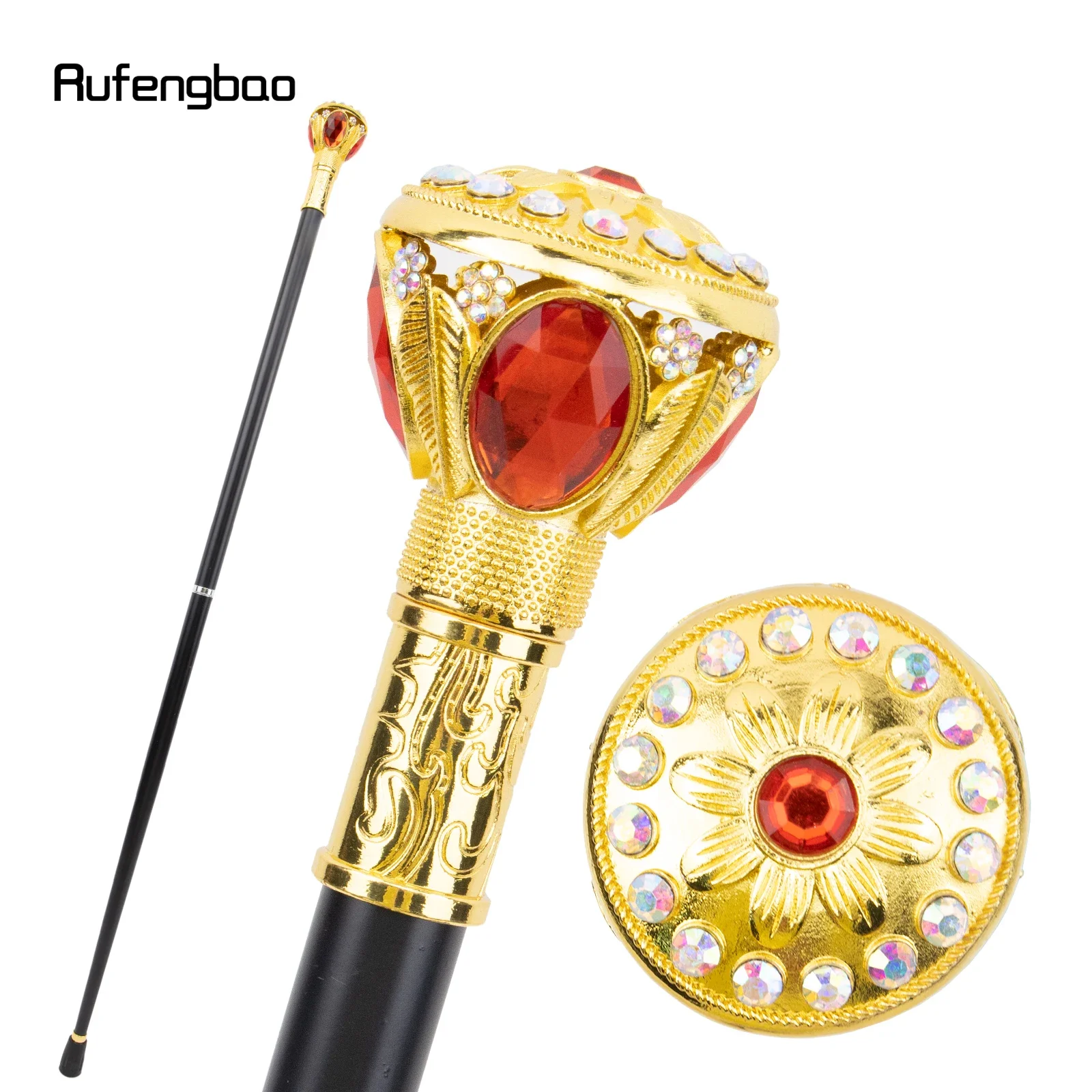 Golden Red Artificial Diamond Walking Cane Fashion Decorative Walking Stick Gentleman Elegant Cosplay Cane Knob Crosier 94cm