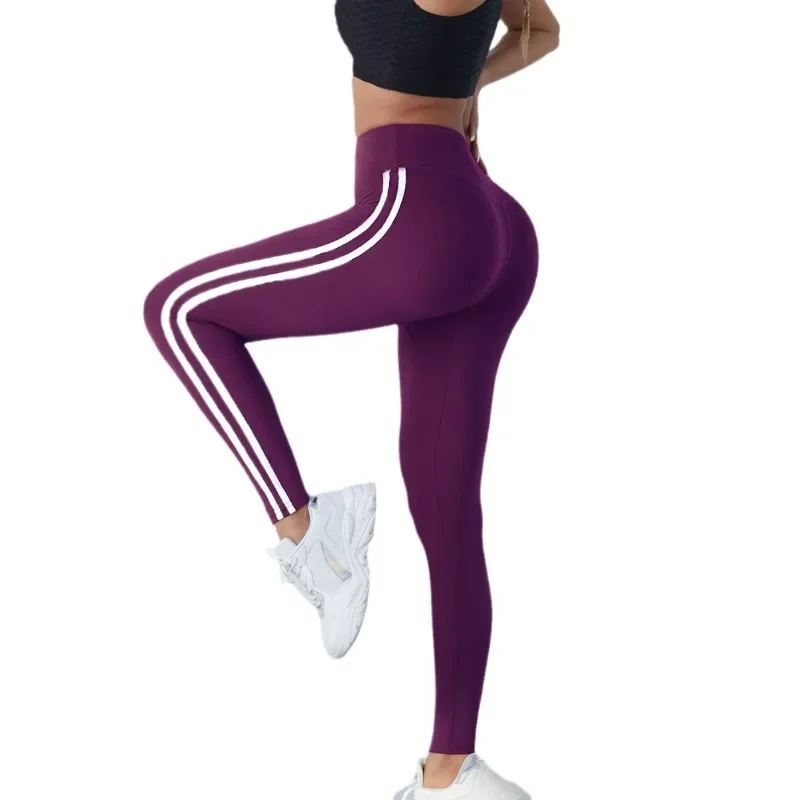 Yoga Leggings Women Striped Slim Sports Pants High Waist Hip Liftting Casul Tights Workout Running Stretchy Gym Leggings Women\'s