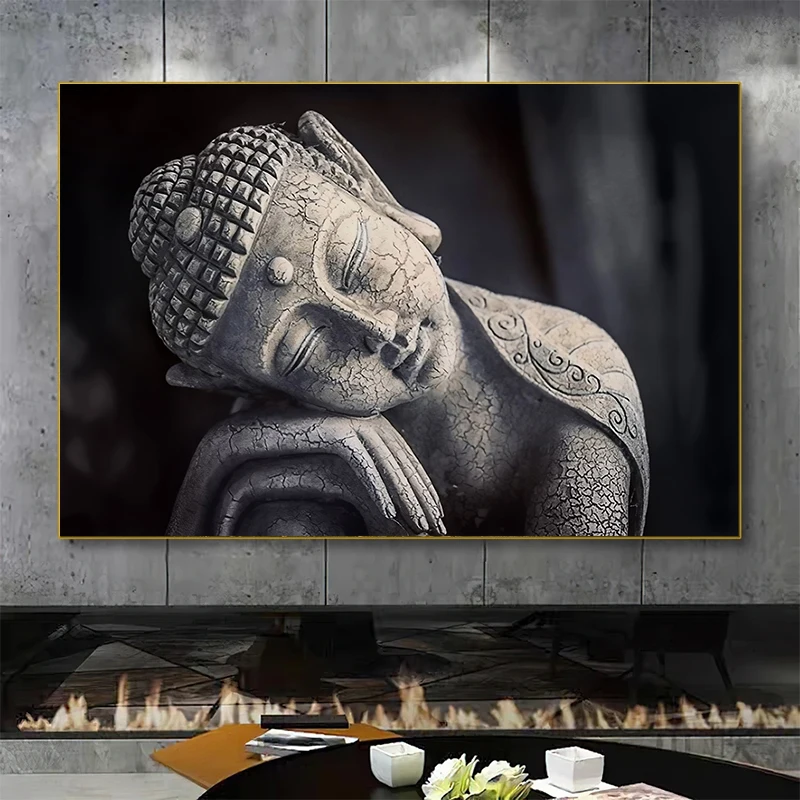 Black And White Meditating Buddha Statue Posters Prints Canvas Painting Buddhism Wall Art Pictures for Living Room Home Decor
