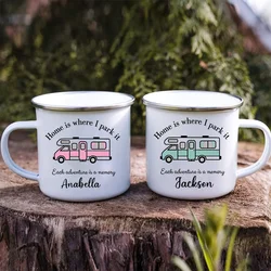 Personalised Mug Custom Touring Car with Name Enamel Mug Camping  Campfire Coffee Mugs Travel Water Cups Camper Van Best Gifts