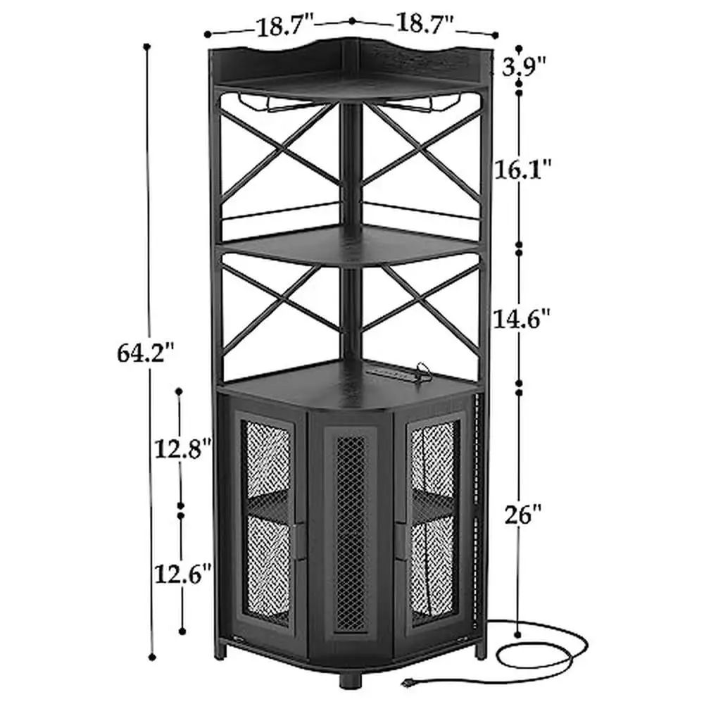 Industrial canto bar gabinete, LED copo de vinho titular, Liquor armazenamento, 5-Tier RGB luz, USB Outlet, 18,1 "x 18" wx64 "h, 2" h