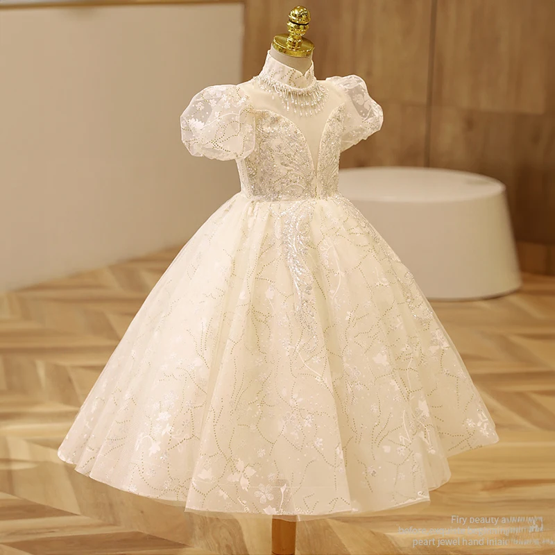 Children Luxury Birthday Party Champagne Dress for Flower Girls Long Evening Gowns Kids Formal Pageant Princess Dresses Festival