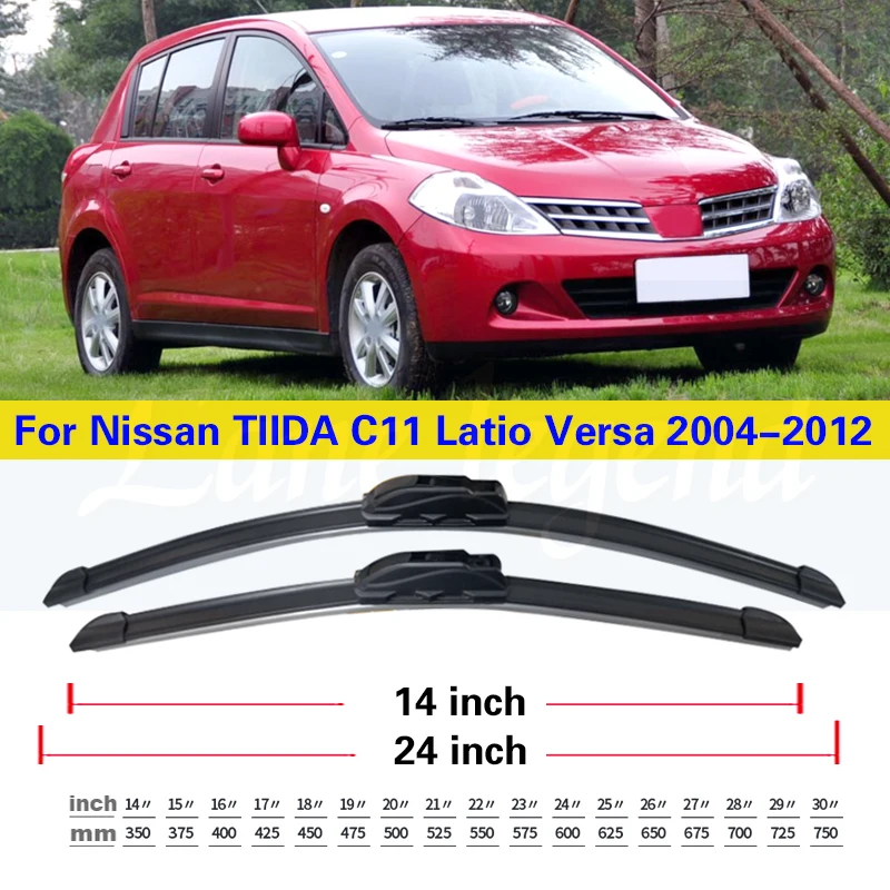 For Nissan TIIDA C11 2004-2012 Latio Versa Car Front Rear Wiper Blade Windscreen Windshield Window Washer U Hook Arm 24\