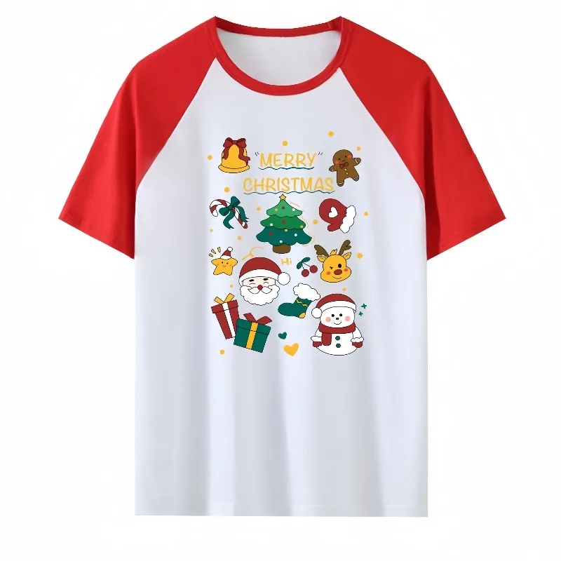 

New Christmas Element Culture 3D Printed Short Sleeve Couple's Versatile Breathable Quick Drying Top Trendy