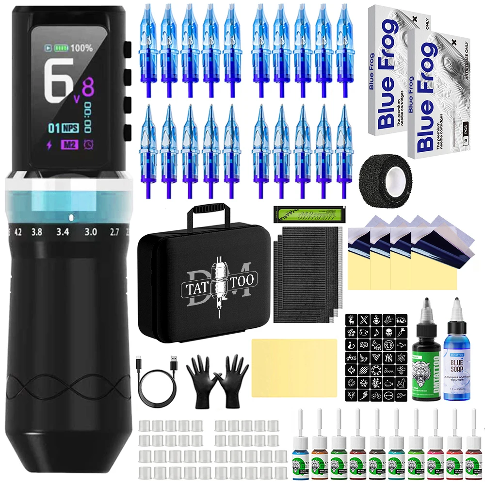 DM Tattoo Kit Professional Tattoo Pen Kit For Permanent Makeup Tattoo Machine Kit Wireless Power Supply Tattoo Gun Kit