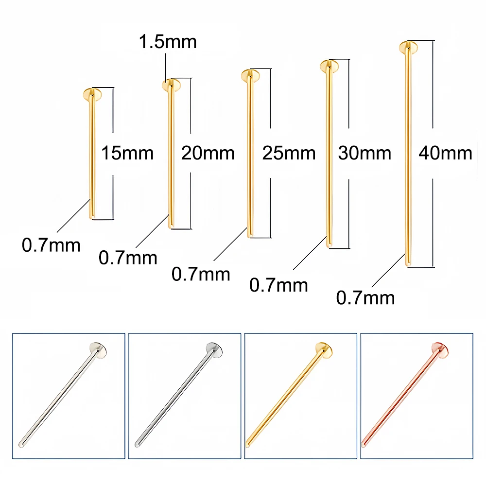 50-100 Stück Edelstahl-Flachkopf-Nadelohrringe, vergoldete Ohrstecker für Schmuckherstellung, Zubehör und Materialien – Detail 1