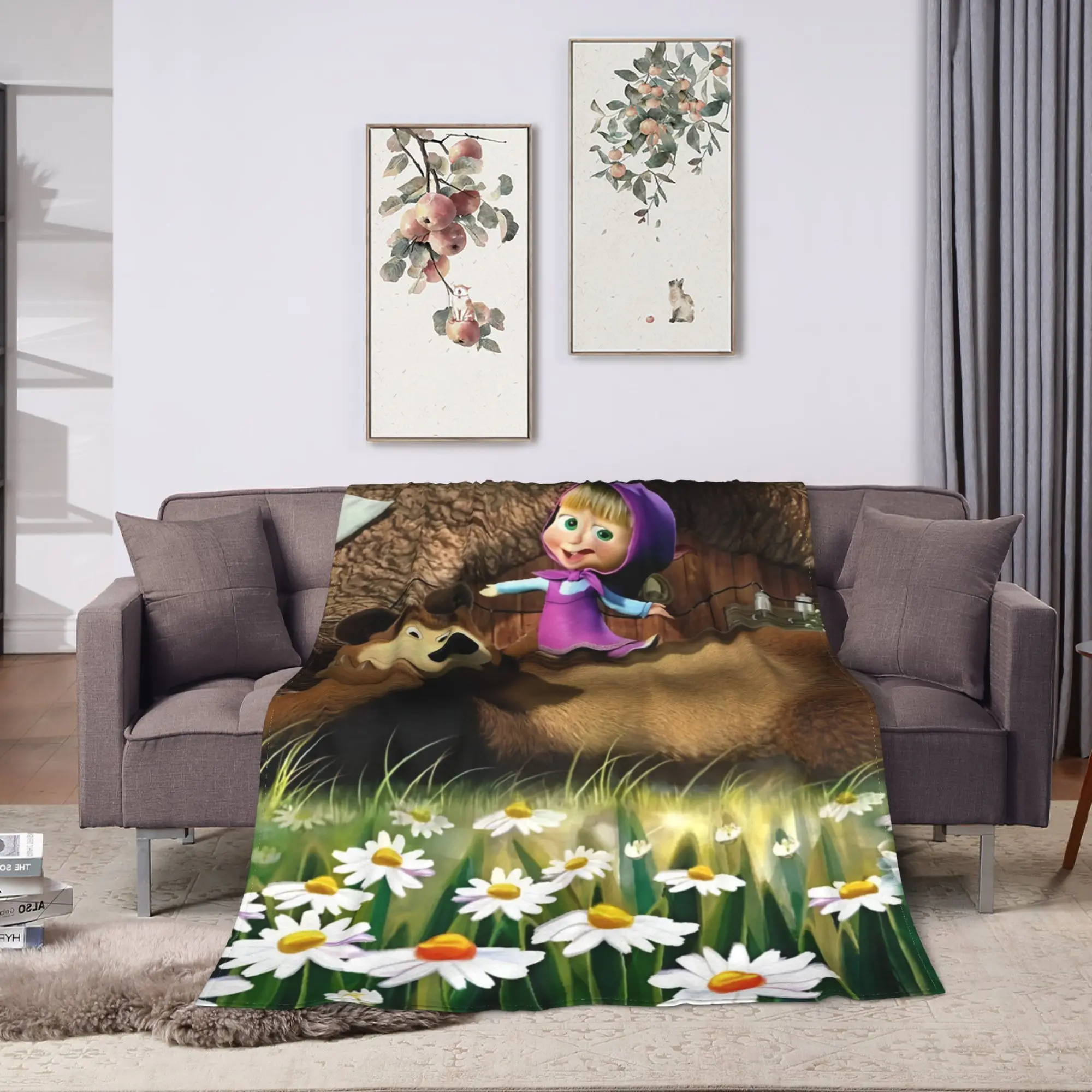 M-Mashas and B-Bears Meadow Play Flannel Blankets Winter  Warm Soft Throw Blanket for Child Couch Chair Bedspread Sofa Bed Cover