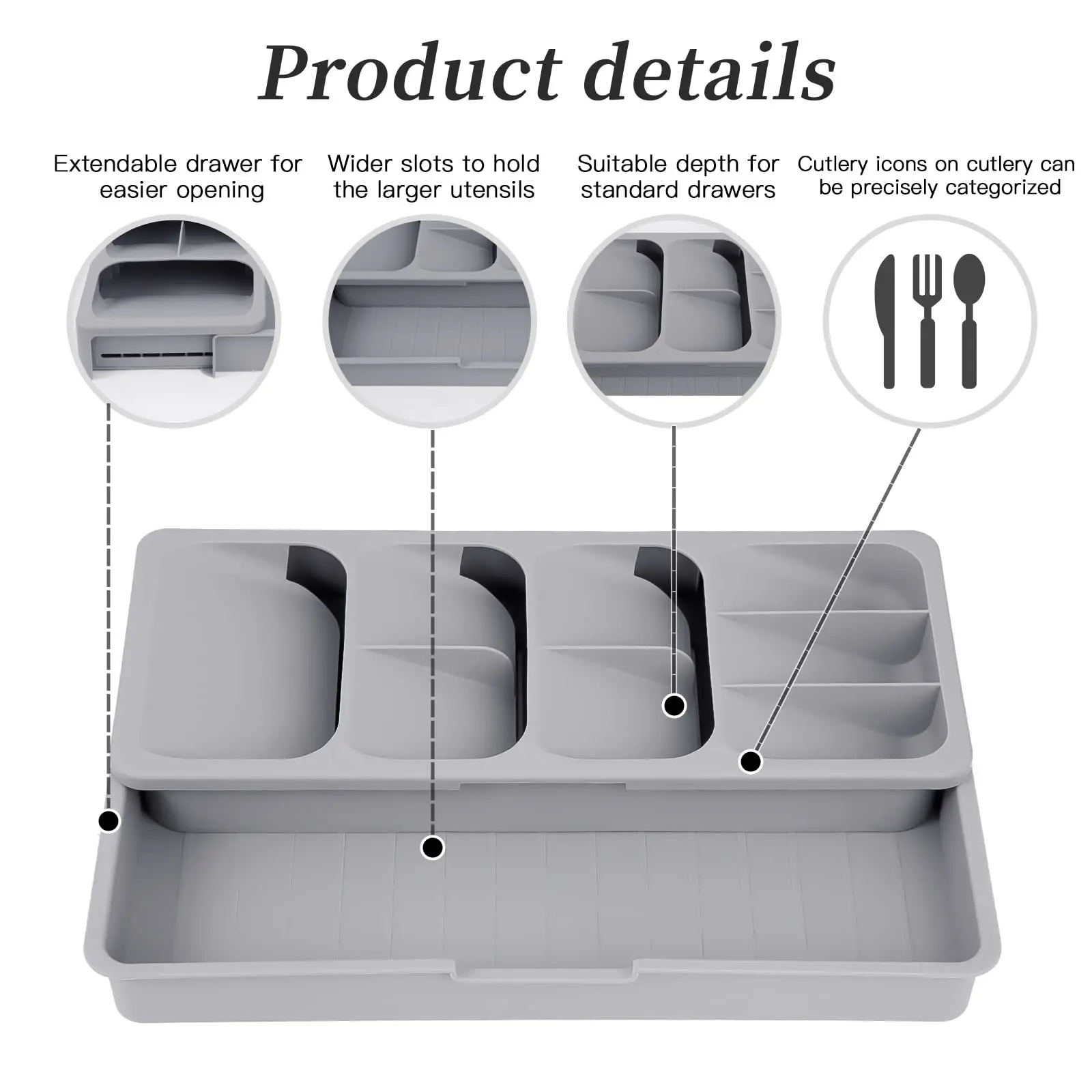 Retractable Kitchen Drawer Cutlery Storage Tray Knife Block Holder Multipurpose Spoon Forks Tableware Spice Bottle Organizer Box