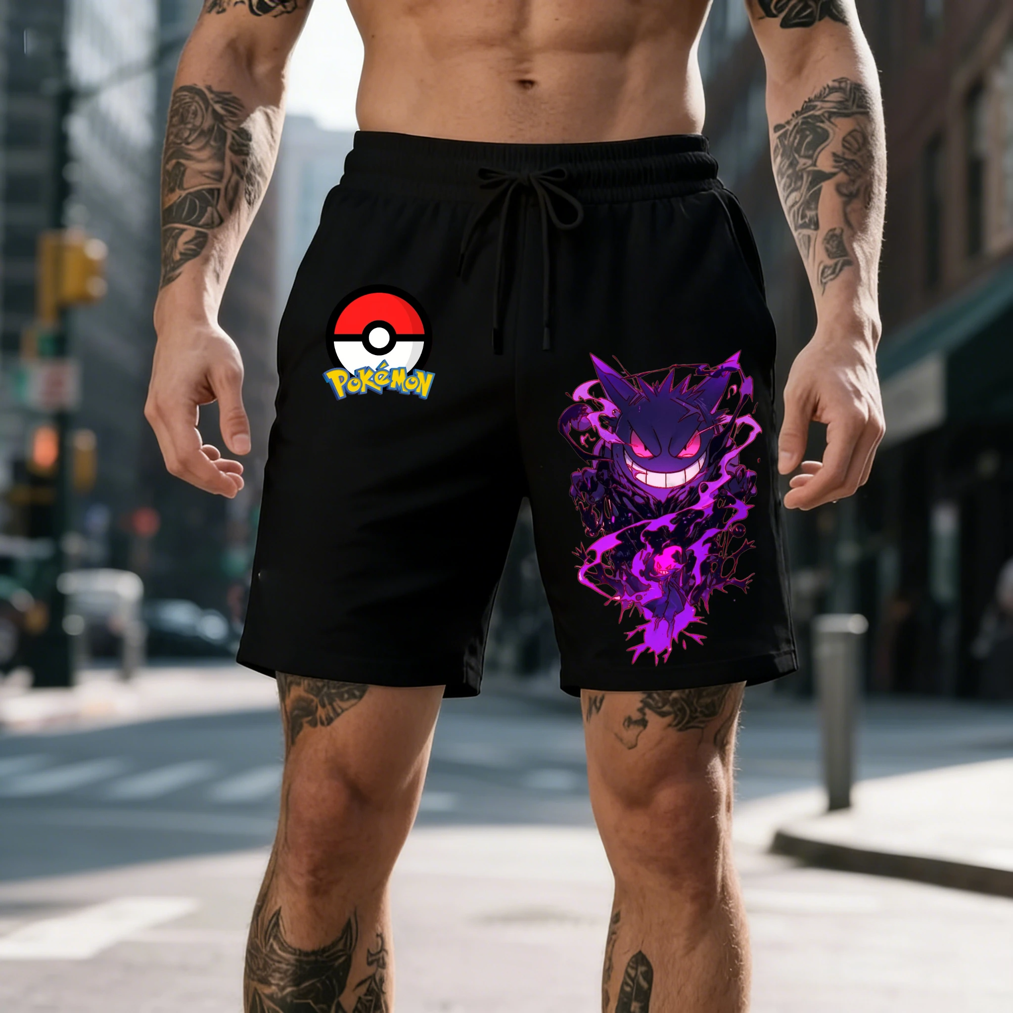 shorts-estampados-pokemon-gengar-2026-masculinos-e-femininos-calcoes-casuais-de-algodao-de-5-pontos-para-verao-respiraveis-para-academia-fitness-e-praia-de-secagem-rapida
