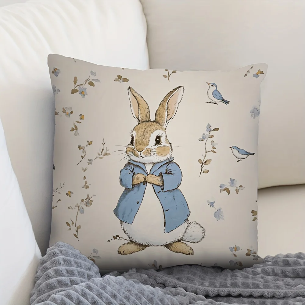 1PC Vintage Peter Rabbit Decorative Pillow Cover, Ideal for Easter, Sofa, Bed, Living Room & Office