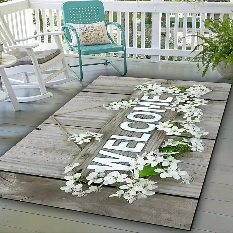 VIKAMA ترحيب إكليل سجادة باب ماصة غير قابلة للانزلاق للأرضية الداخلية/الخارجية، قابلة للغسل في الغسالة للدخول والفناء وغرفة المعيشة #4