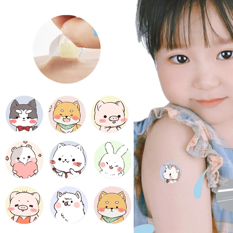 

120pcs/set Vaccination Skin Wound Patches Cartoon Animal Prints Band Aid Plaster Breathable Round Shape Adhesive Bandages Strips