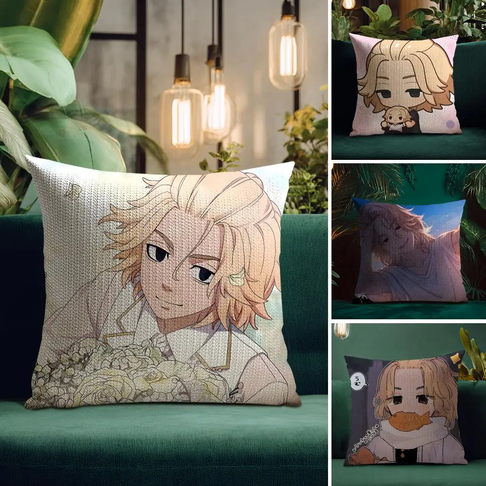 T-Tokyo R-Revengers Mikey Cushion Cover Natural Linen Organic Fabric Double-Sided Printing Breathable Perfect Gift For Decor