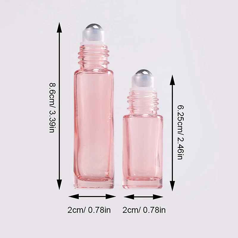 Empty Jar Glass Perfume Bottle 1PCS 5/10ml Pink Roller Bottle Essential Oil Lip Gloss Glass Roll On Bottle Refillable Tube