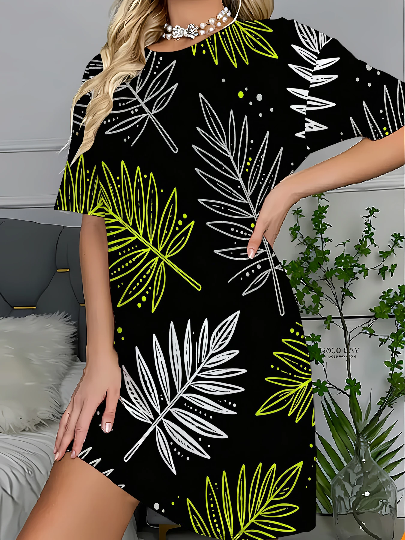 Kawaii Print Sleep T-Shirt Dress Women Loose Knit Polyester Nightgown Cute