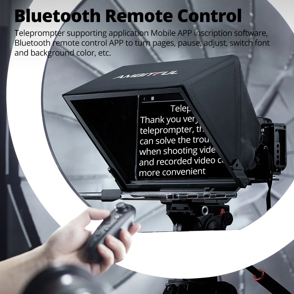 Ambitful-T14 대형 스크린 프롬프터, 스마트폰, DSLR 카메라, 라이브 비디오 녹화용 전문 인터뷰 접이식 텔레 프롬프터