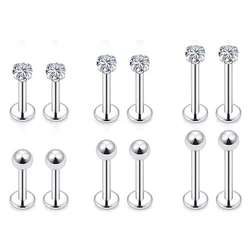 12 PCS/lot Labret Piercing Set Surgical Steel CZ Zirconia Lip Stud Bar Earring Helix Cartilage Tragus Body Jewelry 16G