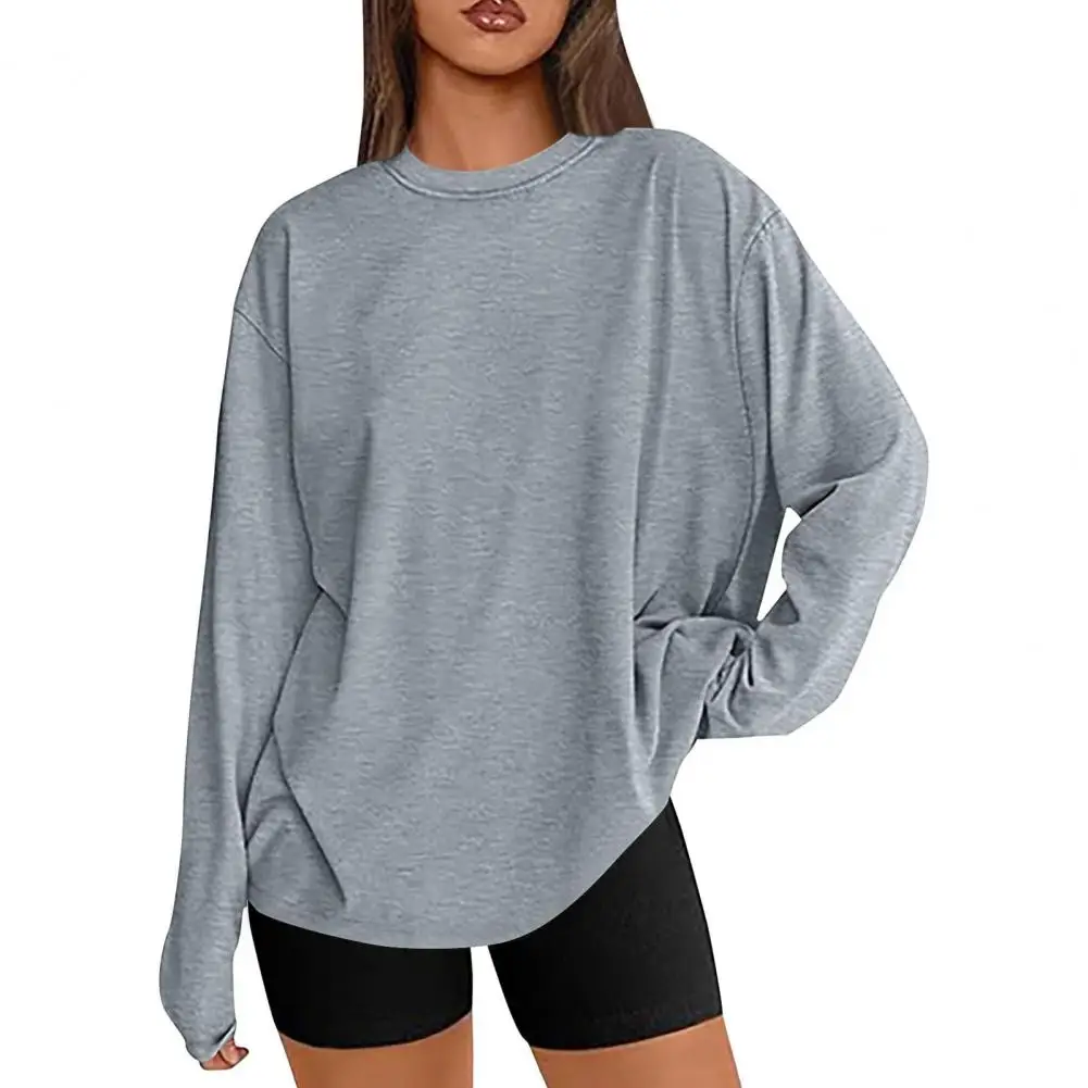 Comfortable Women Top Stylish Women's Round Neck Long Sleeve Pullover Tops For Wear Soft Stretchy Solid Color Loose Fit Jumper