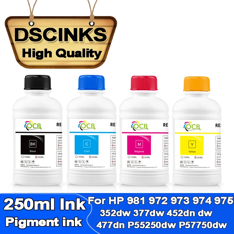 

250ml / set Pigment ink For HP 981 972 973 974 975 Pagewide 352dw 377dw 452dn dw 477dn dw P55250dw P57750dw 556xh dn printer