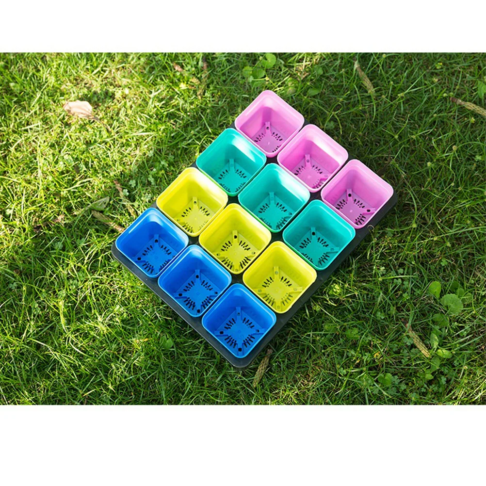 

3pcs 12 Grids Plastic Flowerpot Tray Stand For Succulents Breathable Water Storable Planter Support Compartment Rack Desktop