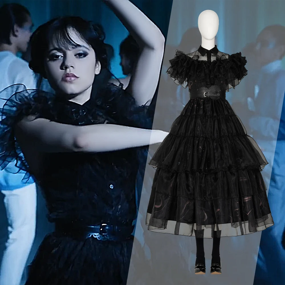 

Manluyunxiao Addams Gothic Evening Dress Women Cosplay Costume Full Set Custom Size XS-XXXL Halloween Christmas Comic Con