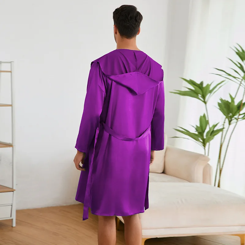 Sommer lässig Seide Robe setzt Nachtwäsche Kapuze Robe Shorts zweiteilig Mann Satin Kimono Kleid Hauskleidung Bademantel