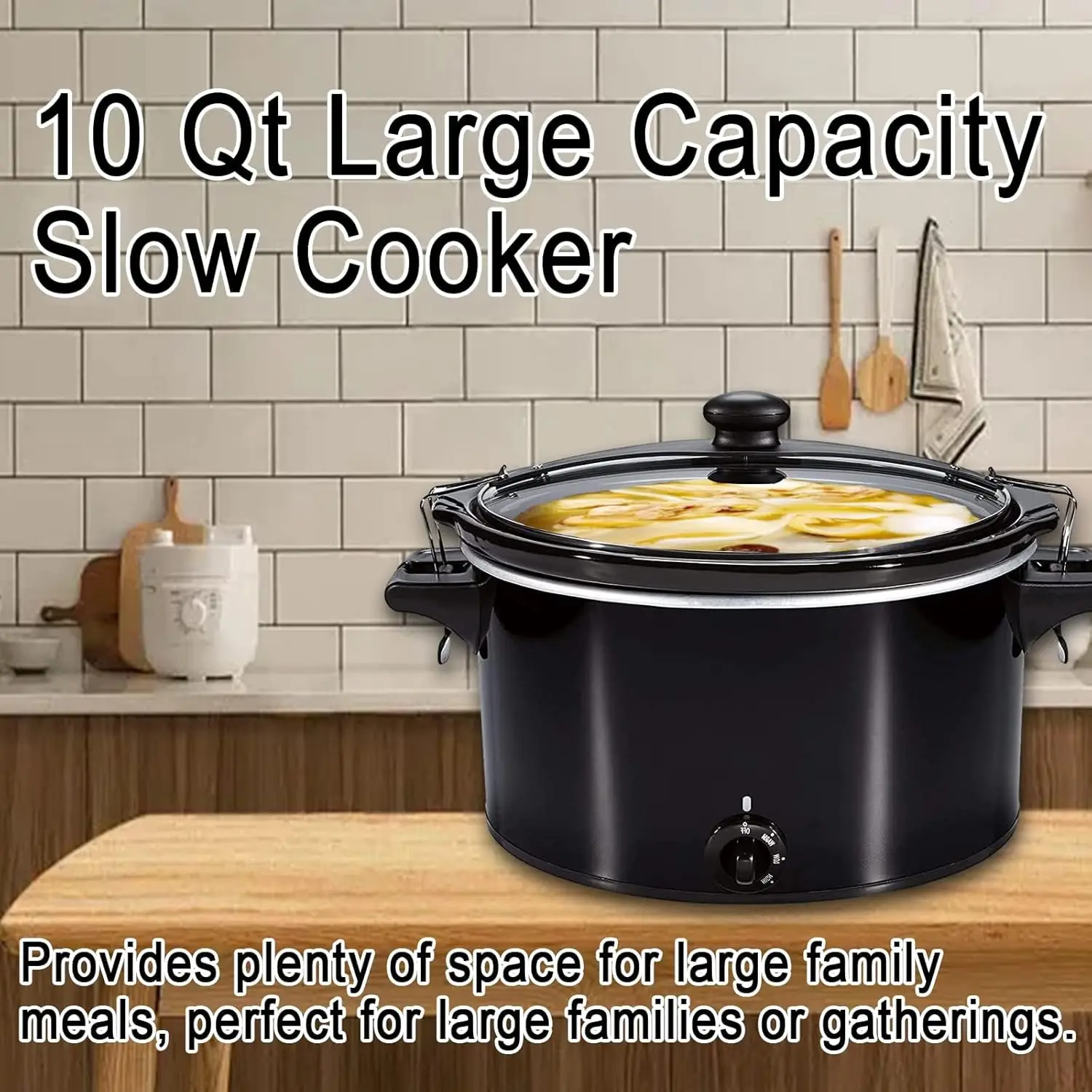 Extra Large 10-Quart - Cooking Slow Cookers Pot with Lid, for Family Size 8+ People for 12 Lb Roast, 10 LB Turkey, Entrees, Sauc