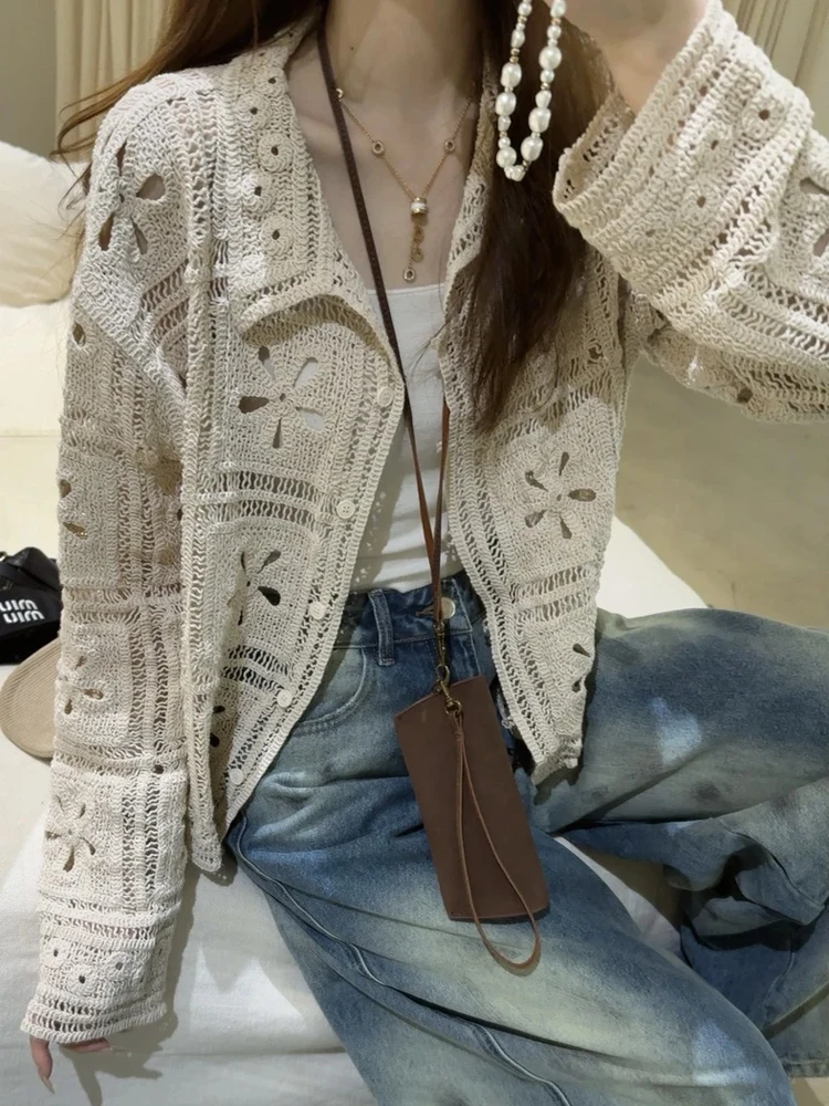 

Faionable Knitted Hollow out Long Sve Women's Sweater Autumn 2025 Casual Loose Fit Comfortable Medium Softn Knitwear
