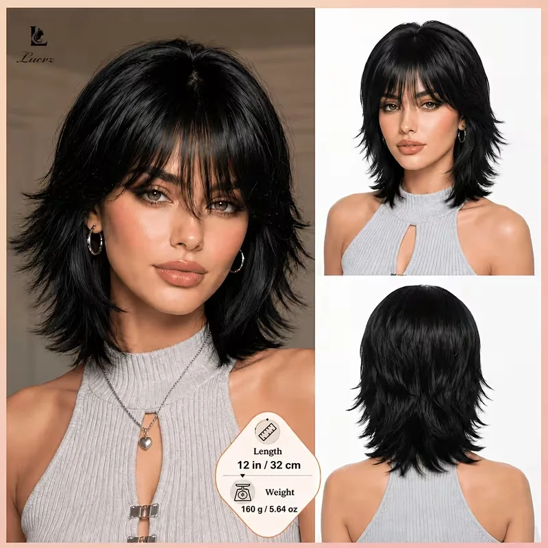 Jellyfish head wolf tail wig for women Short layered hair with upturned bangs Naturally fluffy synthetic fiber full wig