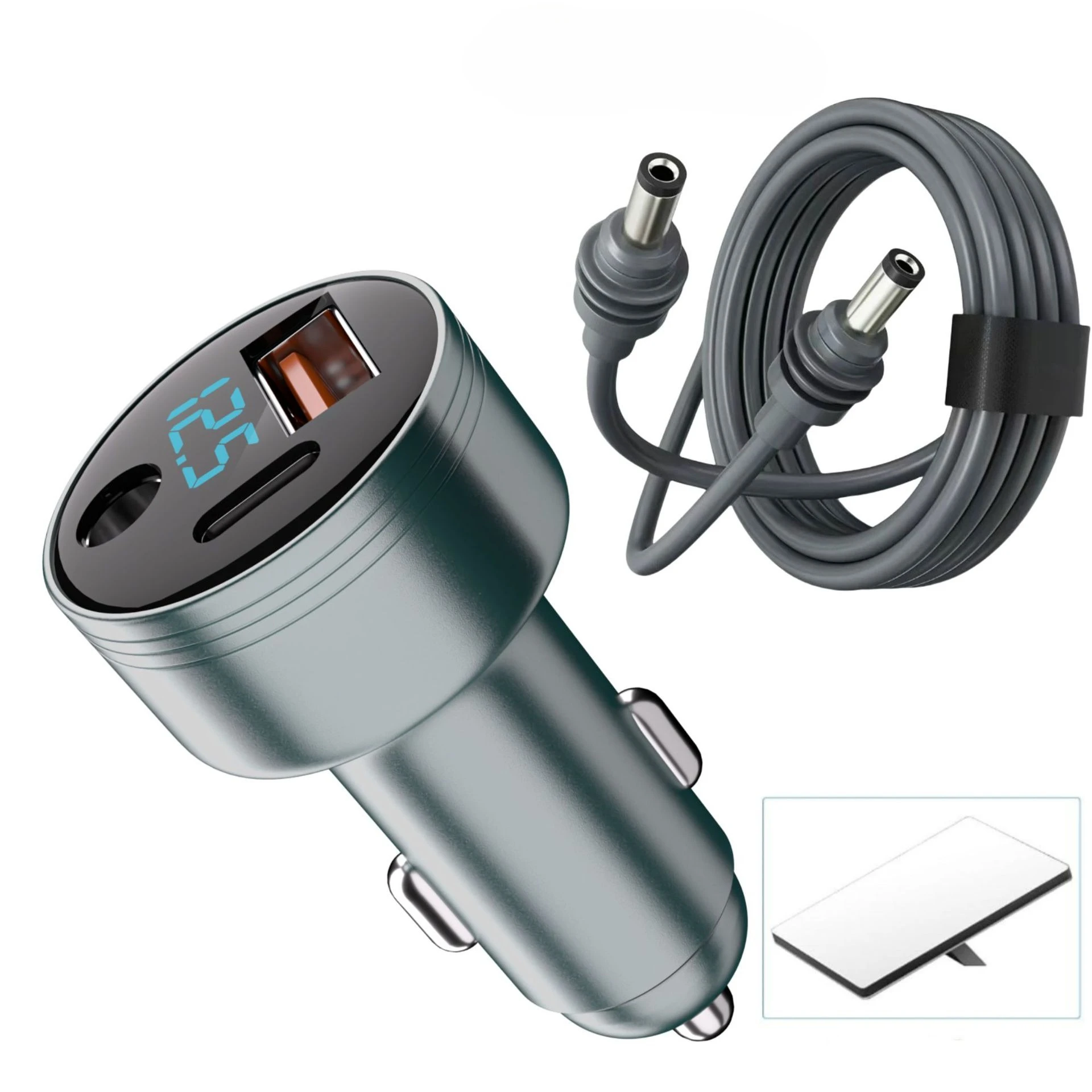 Adaptador Veicular para Starlink Mini, Carregador Automotivo 3 em 1 e Cabo de Alimentação DC com Adaptador para Acendedor de Cigarros, Display Digital 12V-24V