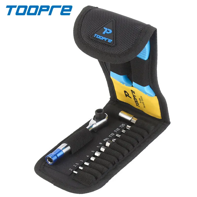 

TOOPRE TL-228 Bicycle Ratchet Wrench Set 72-Tooth Portable Repair Kit w/ Tire Levers Patch Screwdriver Bits for Bike Maintenance