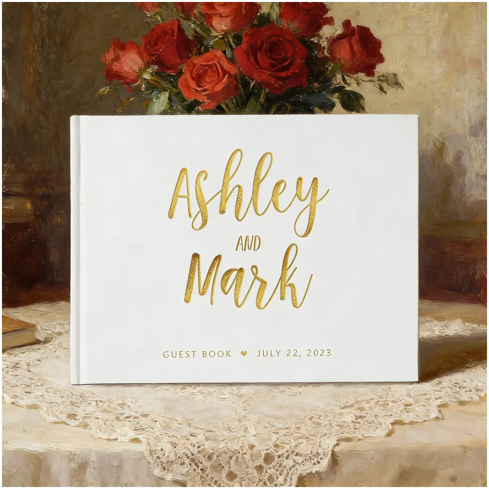 

Белая и золотая элегантная свадебная книга для гостей, альбом для подписей на 50 листов с возможностью выбора цвета, классический свадебный сувенир A007