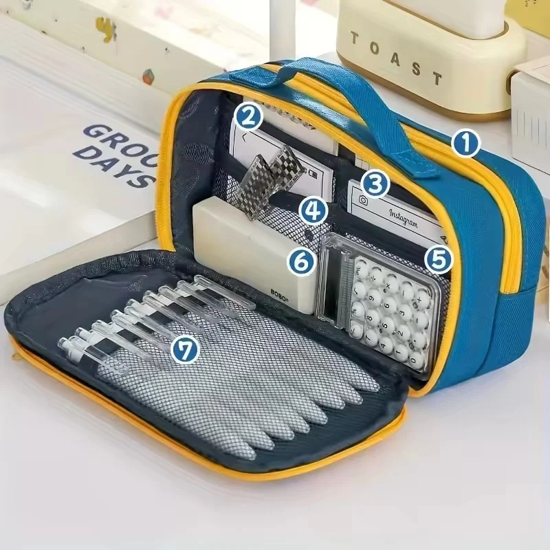 

New 2025 Handheld 9-Layer Pen Bag - Large Capacity Multi-Compartment Contrasting Color Organizer for Men & Women