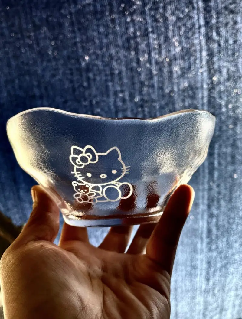 Hello Kitty Sanrio Plush Kawaii Cartoon Cute Water Mist Textured Irregular Glass Bowl Anime Plush Toys for Girls Birthday Gift