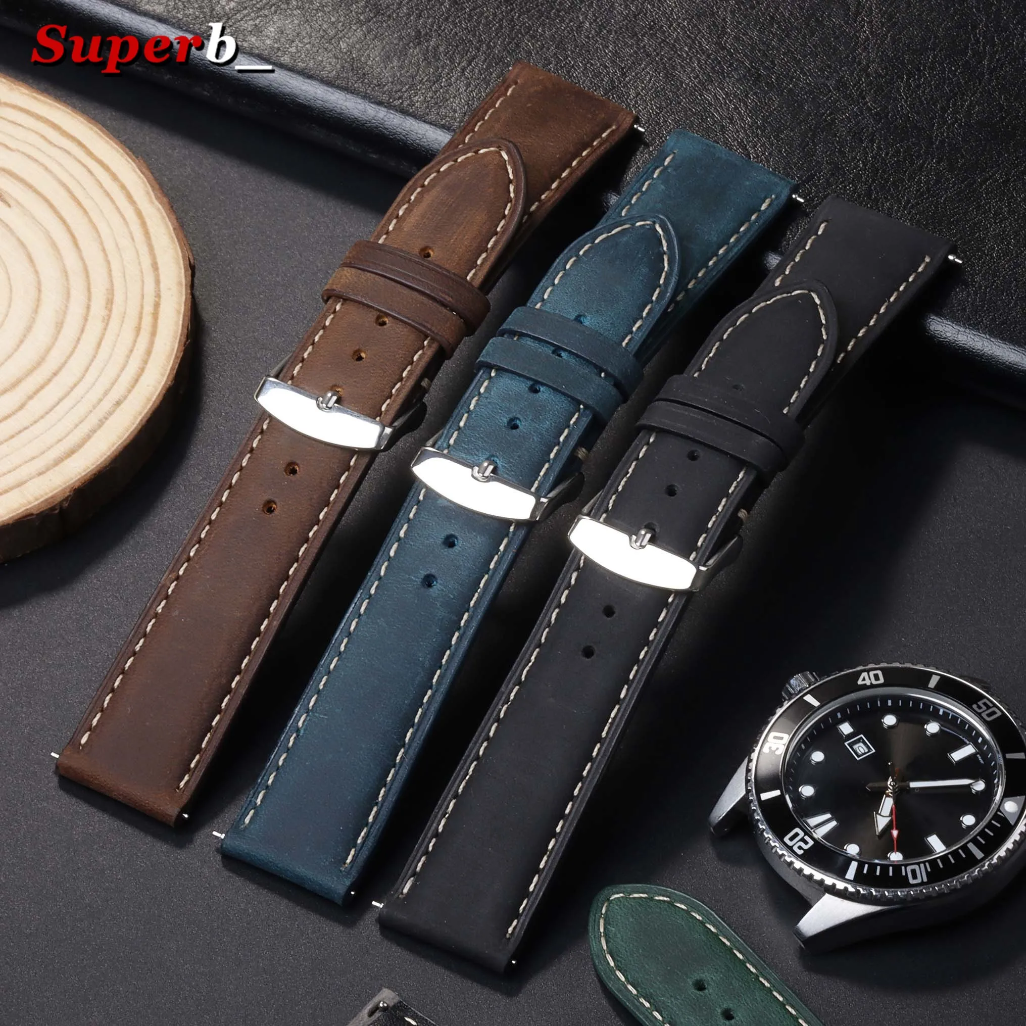 18mm 20mm 22mm Uhrenarmband aus echtem Kalbsleder, Ersatzarmband, Vintage braunes Armband, Schnellverschluss-Armband für Herren und Damen – Detail 3