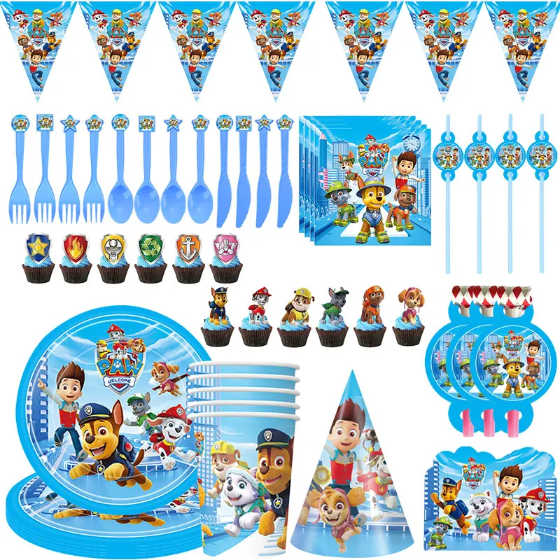 Paw Patrol Birthday Party Decorations Patrol Paw Party Supplies Balloons Tablecloth Backdrop Banner Tableware Kit Cups Plates